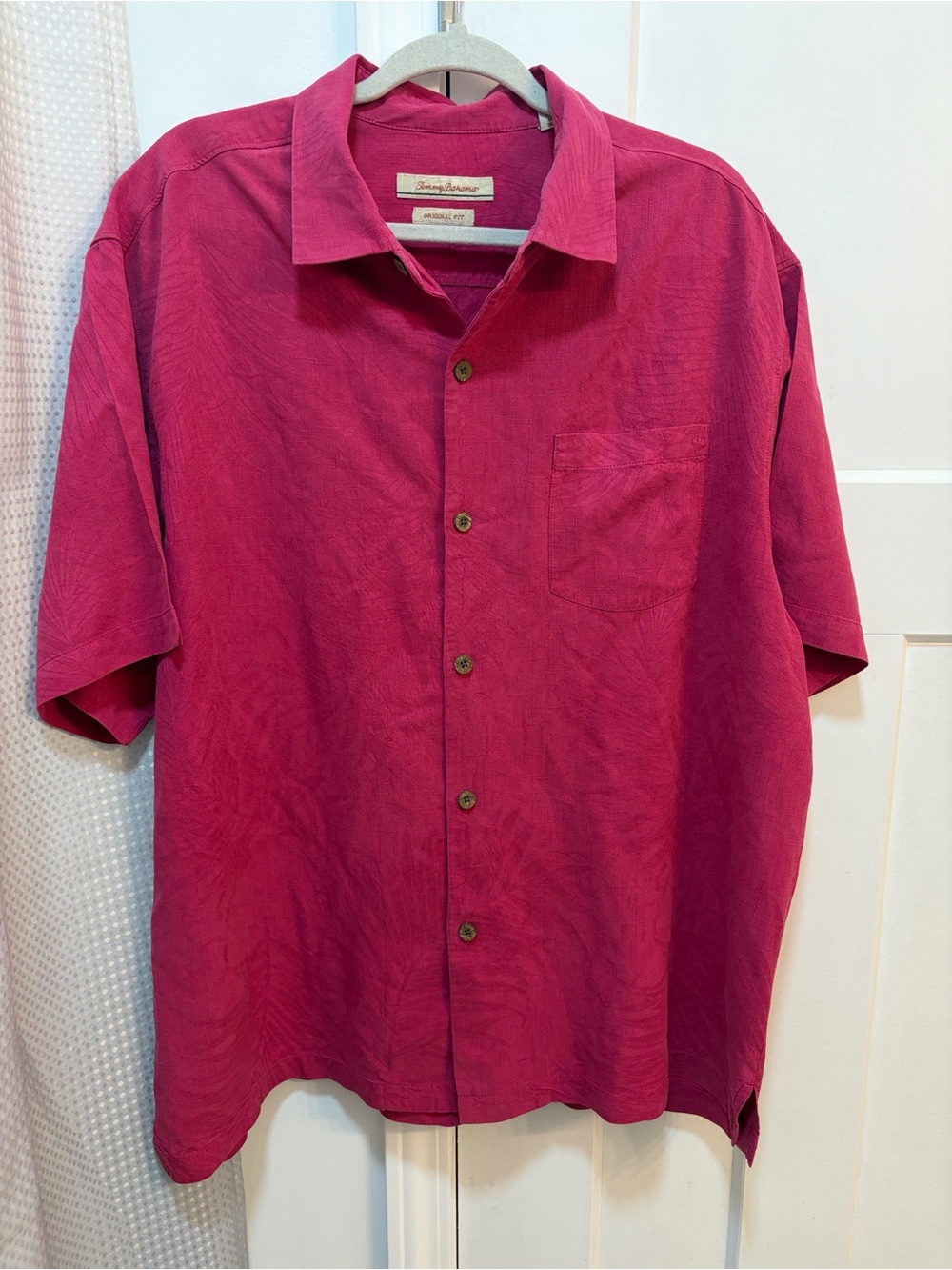 Tommy Bahama Men’s Short-Sleeve Button-Up Silk Shirt — Deep Pink - Size XL
